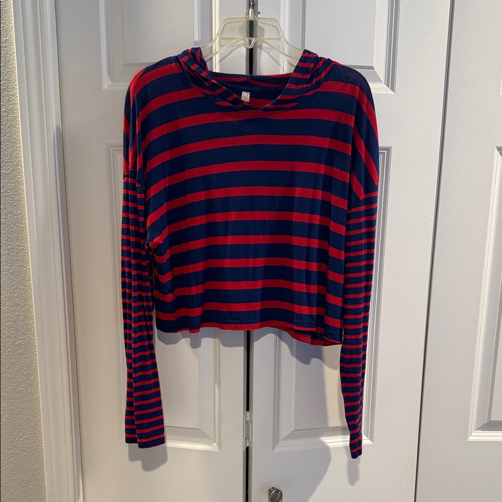 Striped Long Sleeve Crop - Red and Blue